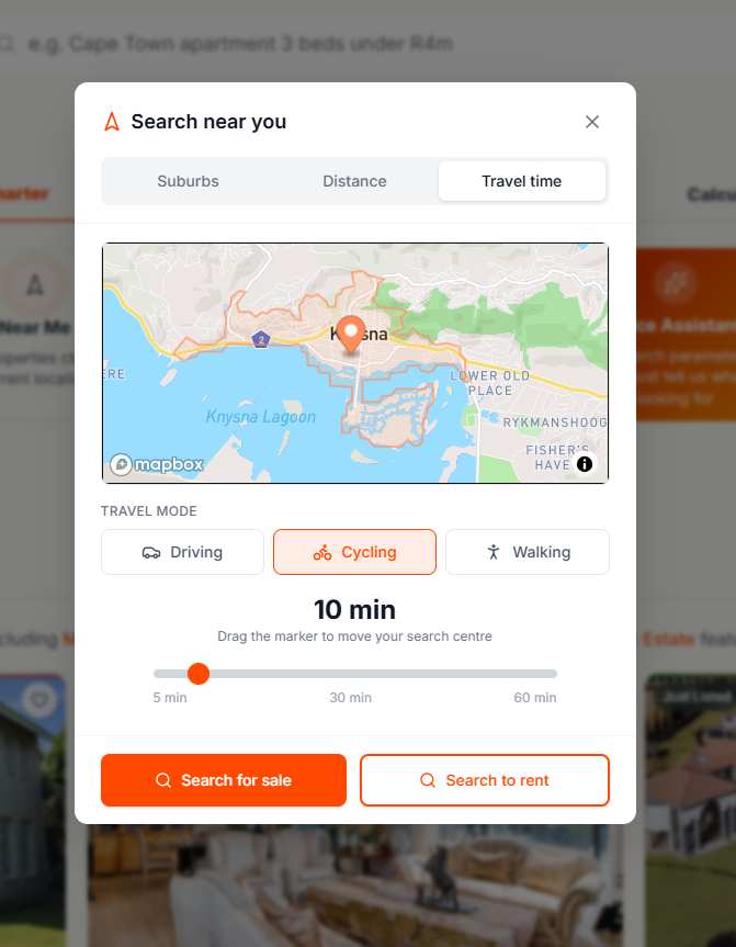 Screenshot for A quicker way to search for property by travel time