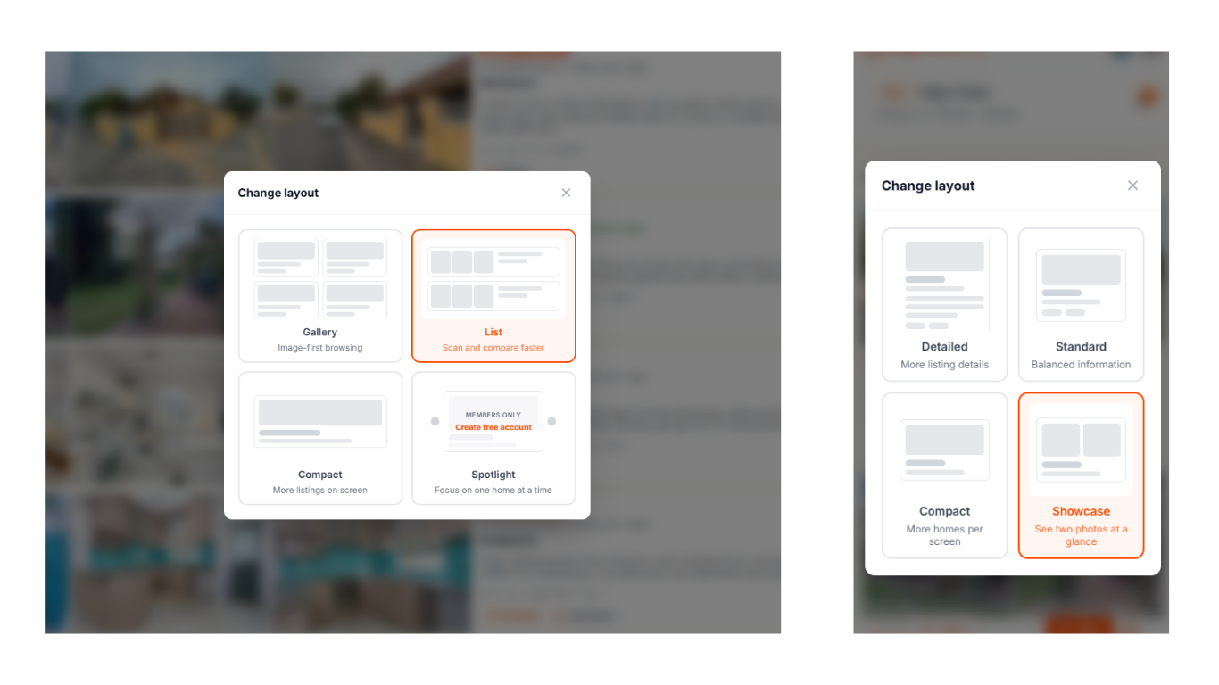 Unique layout options for desktop and mobile users